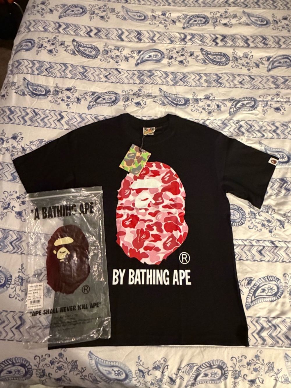 A Bathing Ape Graphic Tee in Black and Pink